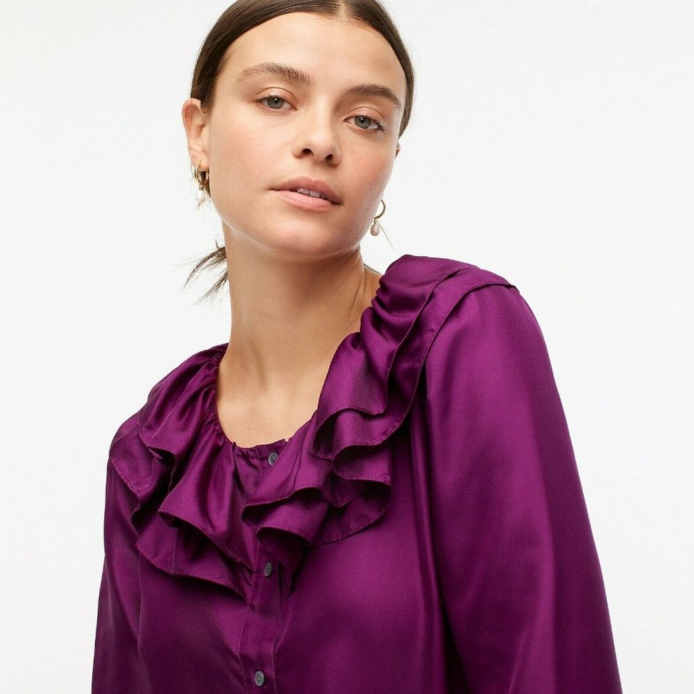J.CREW COLLECTION SILK TWILL RUFFLE COLLAR BLOUSE